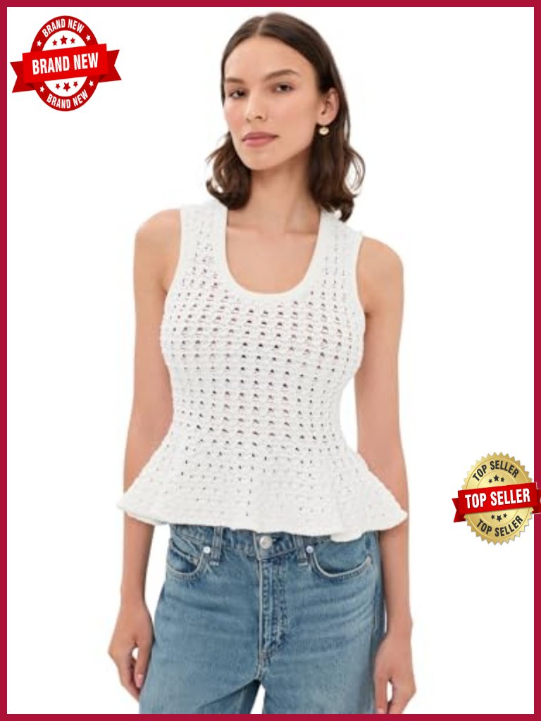 Stretch Crochet Scoop Neck Sleeveless Slim Fit Tank